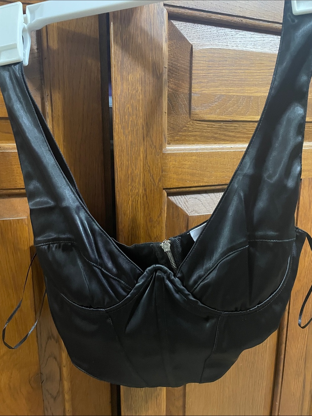 Sky to moon Black Satin Bustier underwire & boning back zipper Sz. S NEW